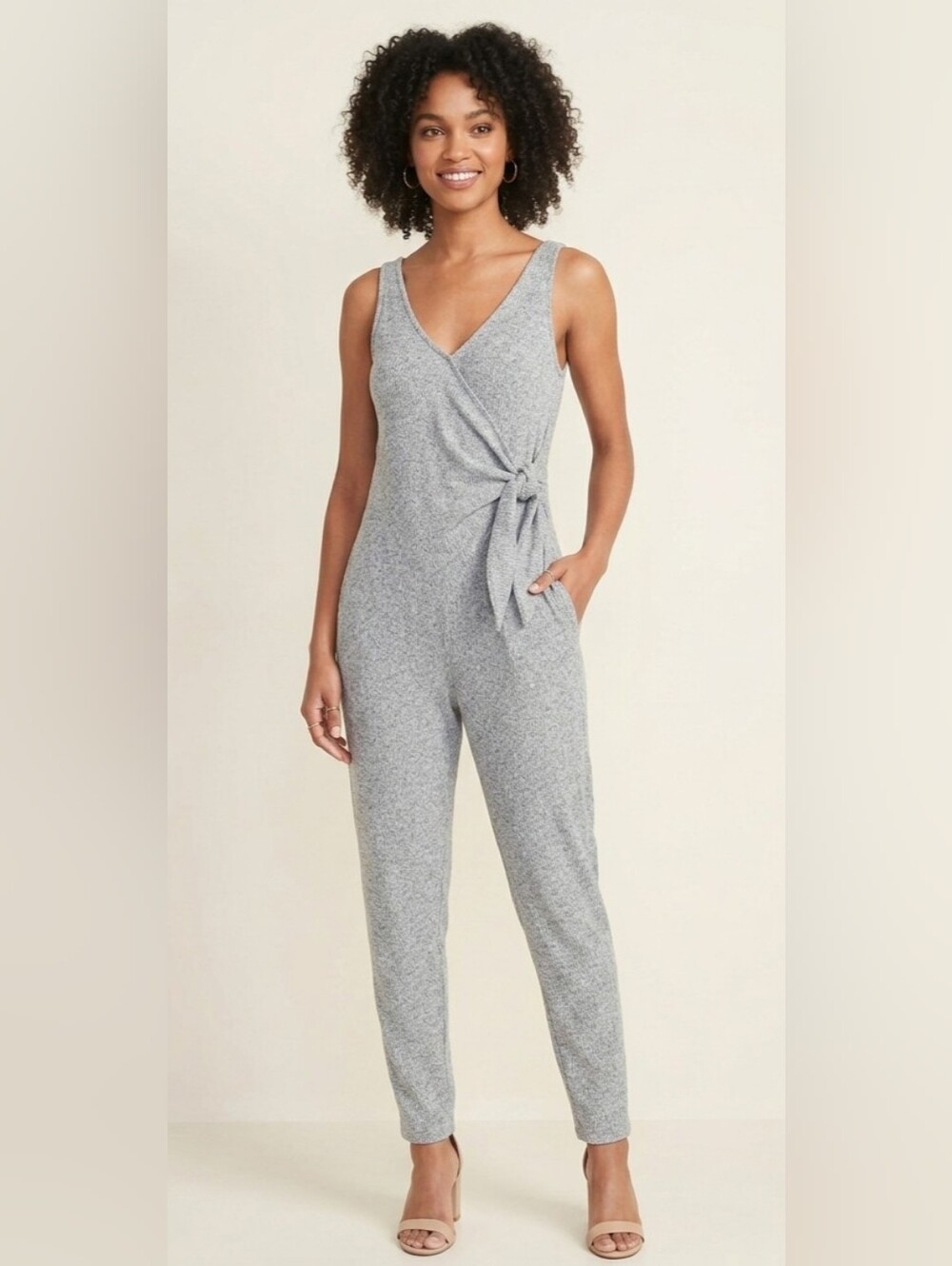 La Vie En Rose Womens Small/Medium Lounge Light Grey Tie Jumpsuit Romper 1 Piece